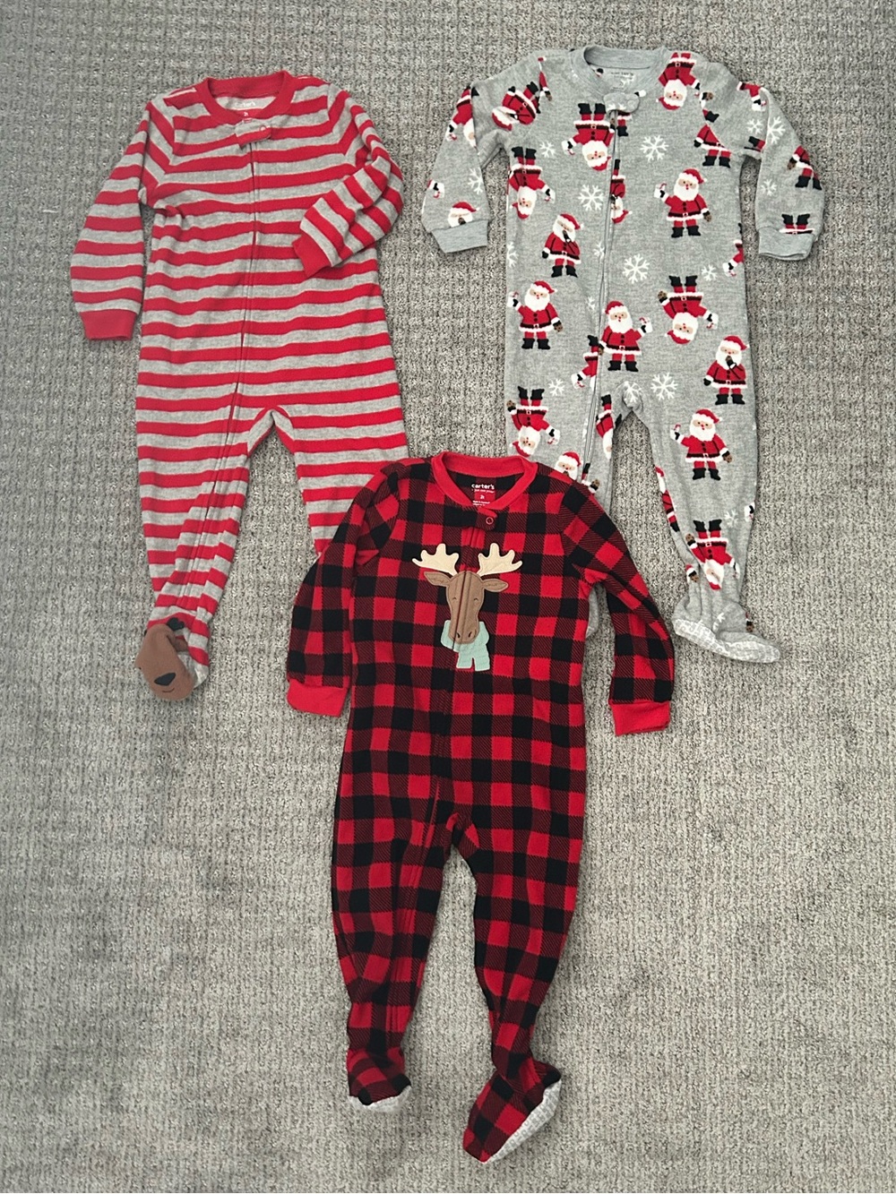 Kids Red, Black & Gray Holiday One-Piece Footed Pajamas - Set of 3